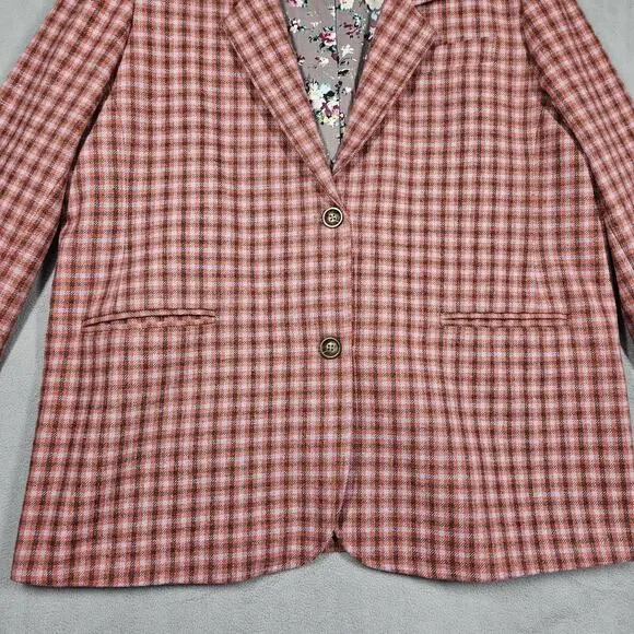 Sundance Blazer Womens XL The Lisa Wool Jacket Pink Plaid Academia Preppy Office - Picture 3 of 11